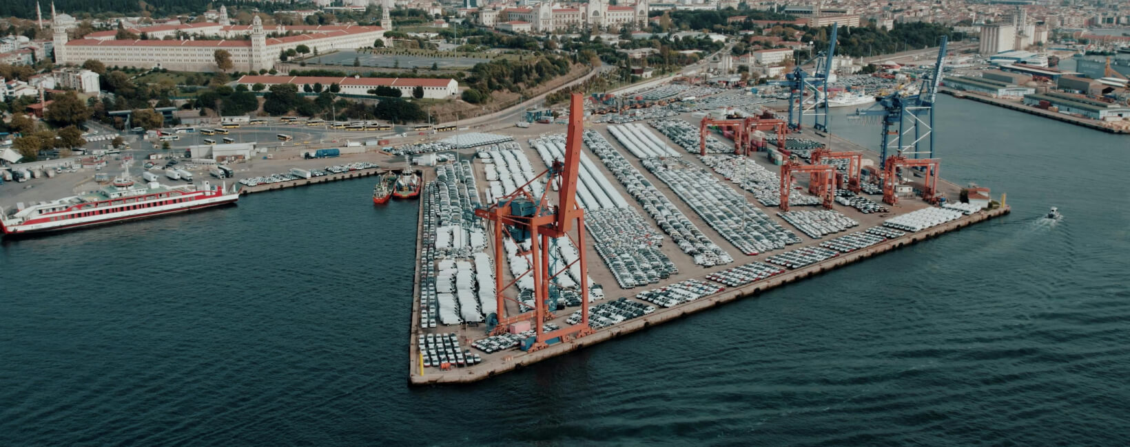 Cars parked at a shipping port waiting for export