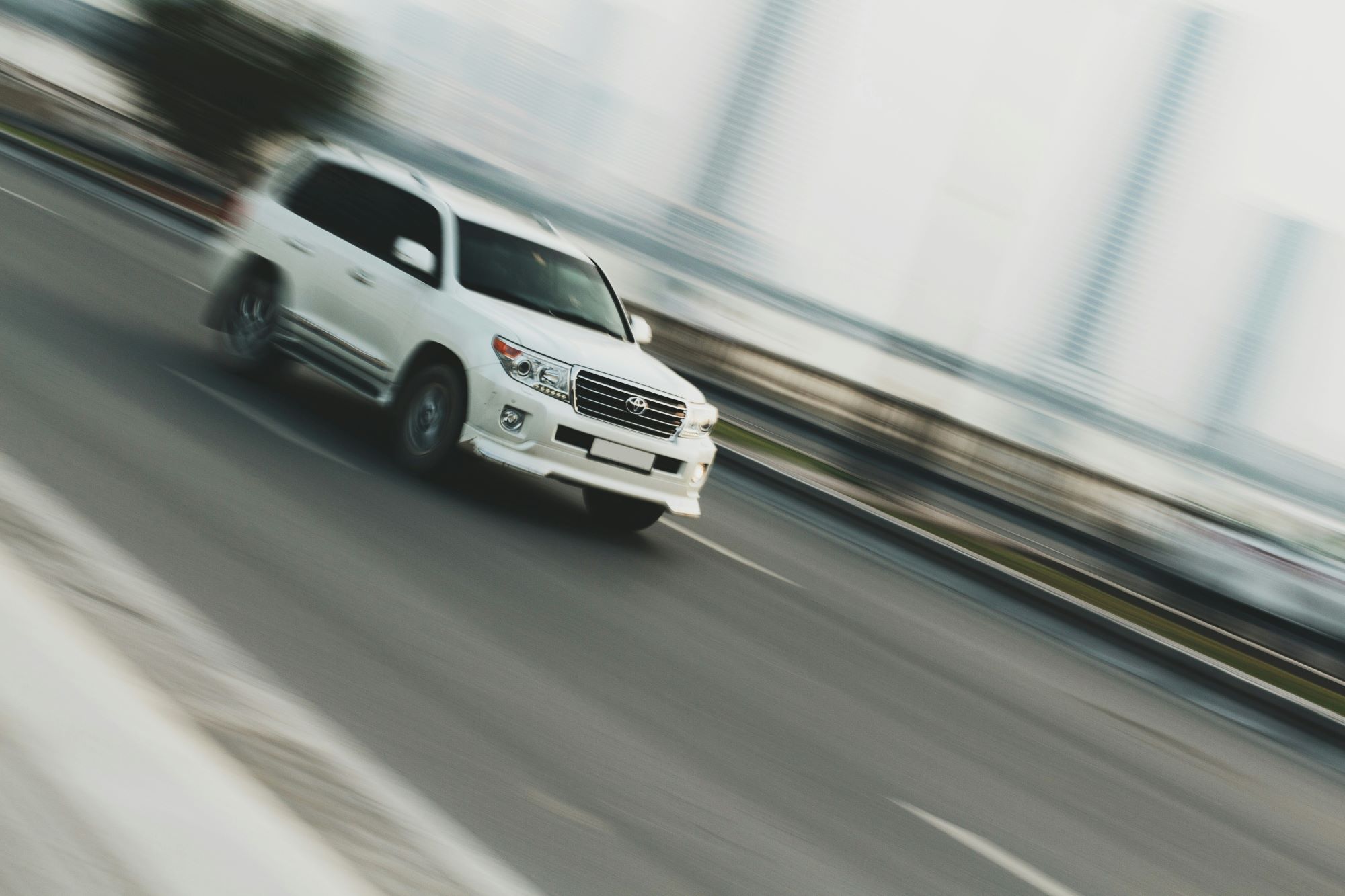 200 series Toyota Land Cruiser from Japan drives on the highway