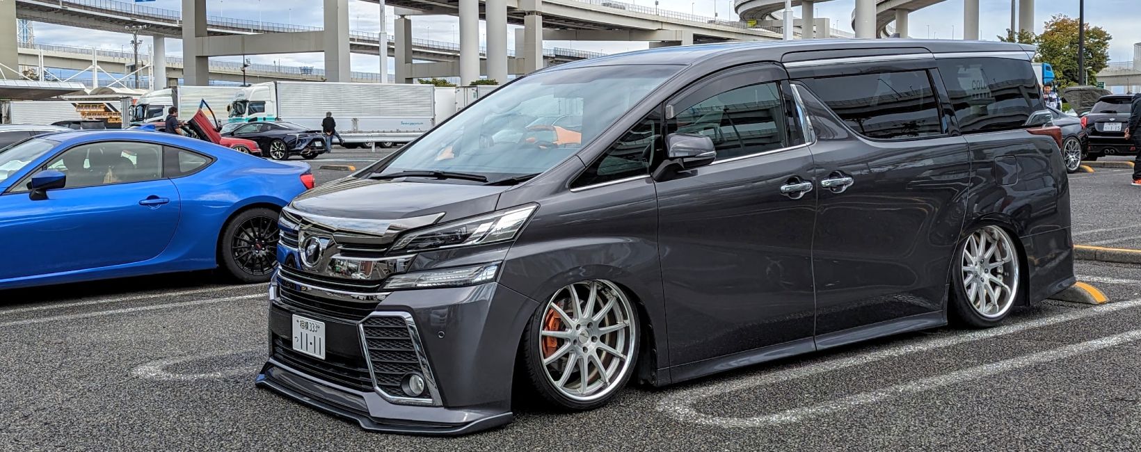 A Toyota Vellfire at Daikoku Parking Area in Yokohama, Japan.